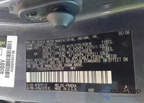 2006 Toyota Sienna Le from USA, damaged, VIN 5TDZA23C76S500037